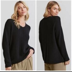 Jenni Kayne Black Cabin Sweater organic cotton chunky knit pullover small